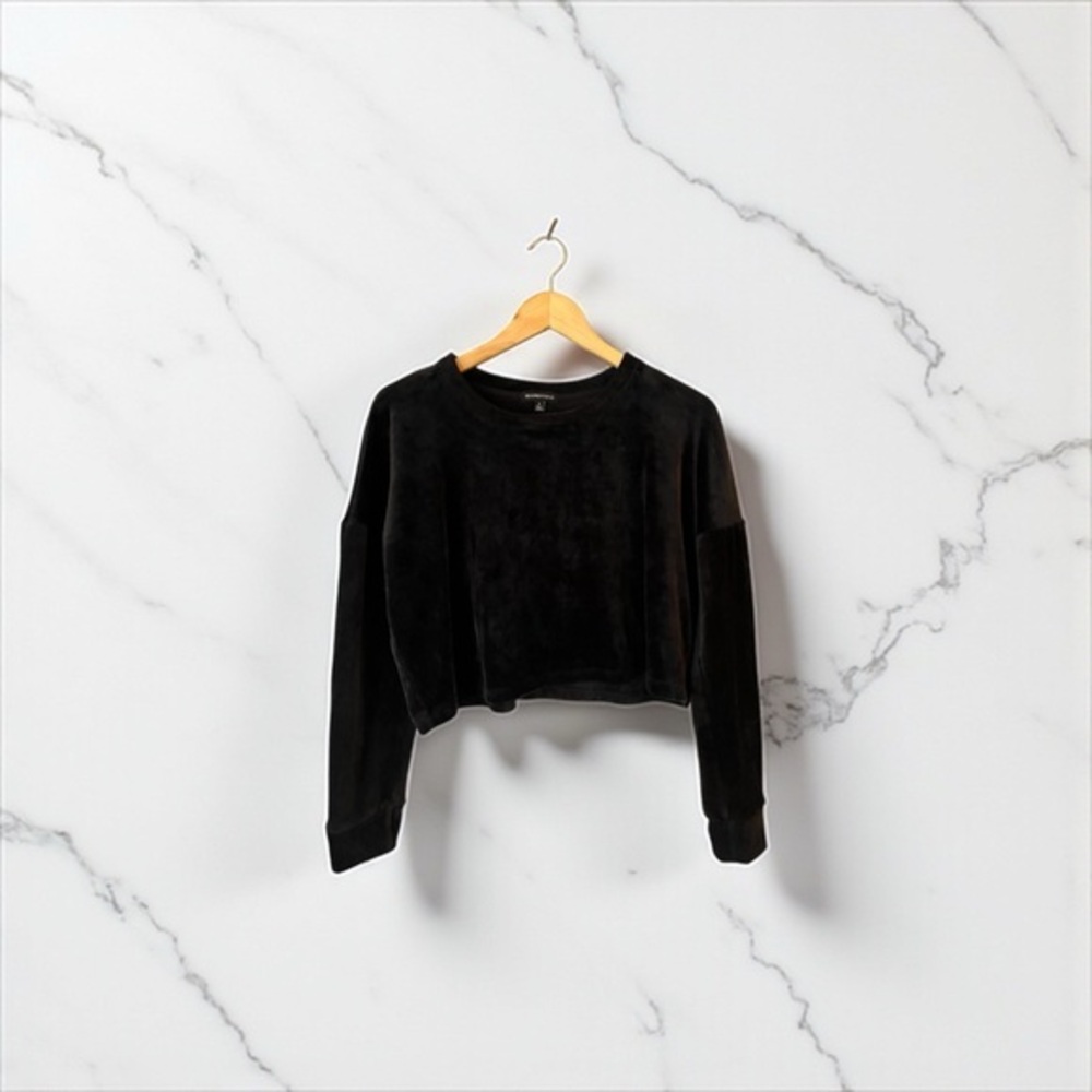 Beyond Yoga Black Velour Cropped Pullover Sweatshirt M